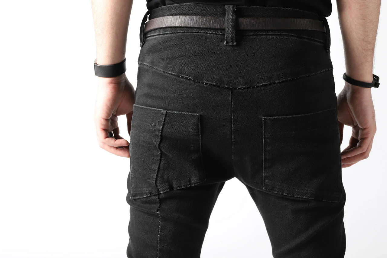 thomkrom OVER LOCKED SKINNY TROUSERS / FADE STRETCH DENIM (BLACK) - Image 14