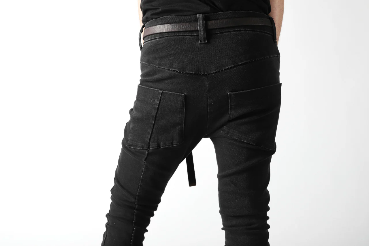 thomkrom OVER LOCKED SKINNY TROUSERS / FADE STRETCH DENIM (BLACK) - Image 15