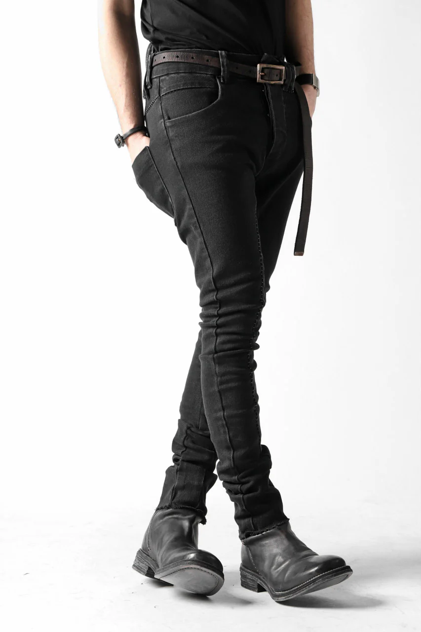 thomkrom OVER LOCKED SKINNY TROUSERS / FADE STRETCH DENIM (BLACK) - Image 5
