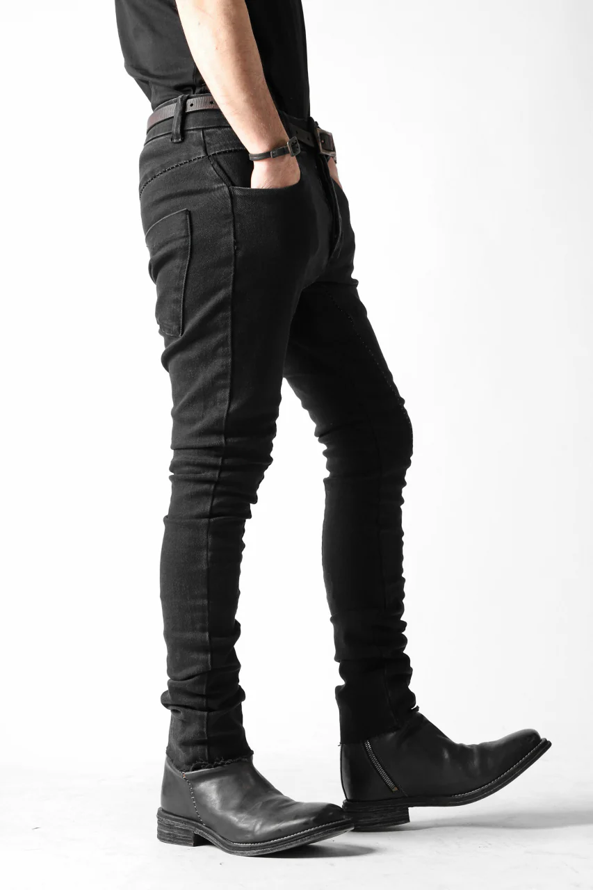 thomkrom OVER LOCKED SKINNY TROUSERS / FADE STRETCH DENIM (BLACK) - Image 6