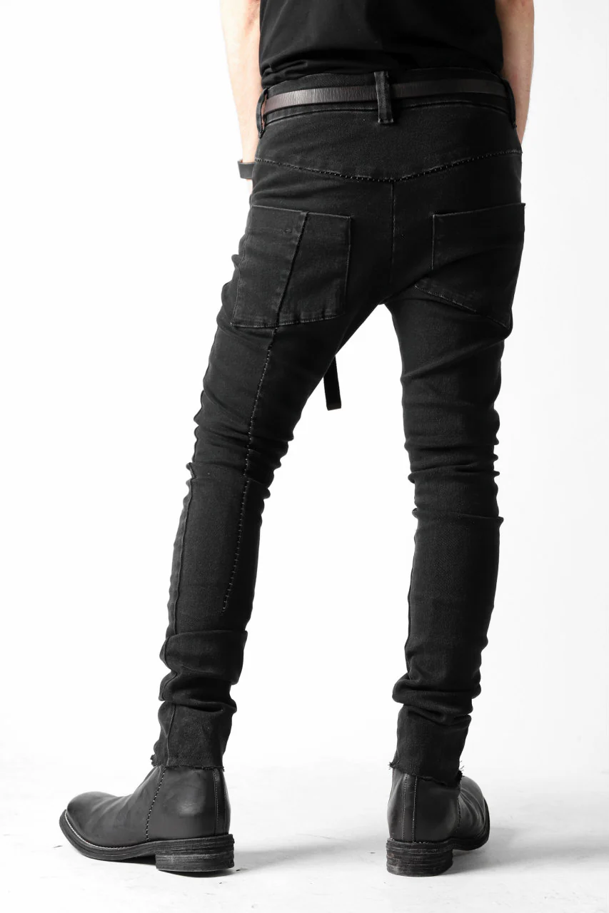 thomkrom OVER LOCKED SKINNY TROUSERS / FADE STRETCH DENIM (BLACK) - Image 8