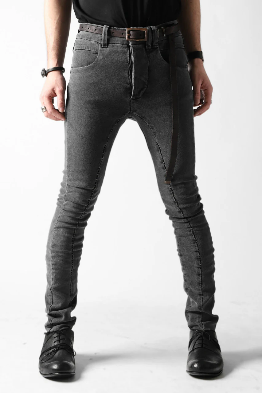 thomkrom OVER LOCKED SKINNY TROUSERS / FADE STRETCH DENIM (DARK GREY) - Image 3