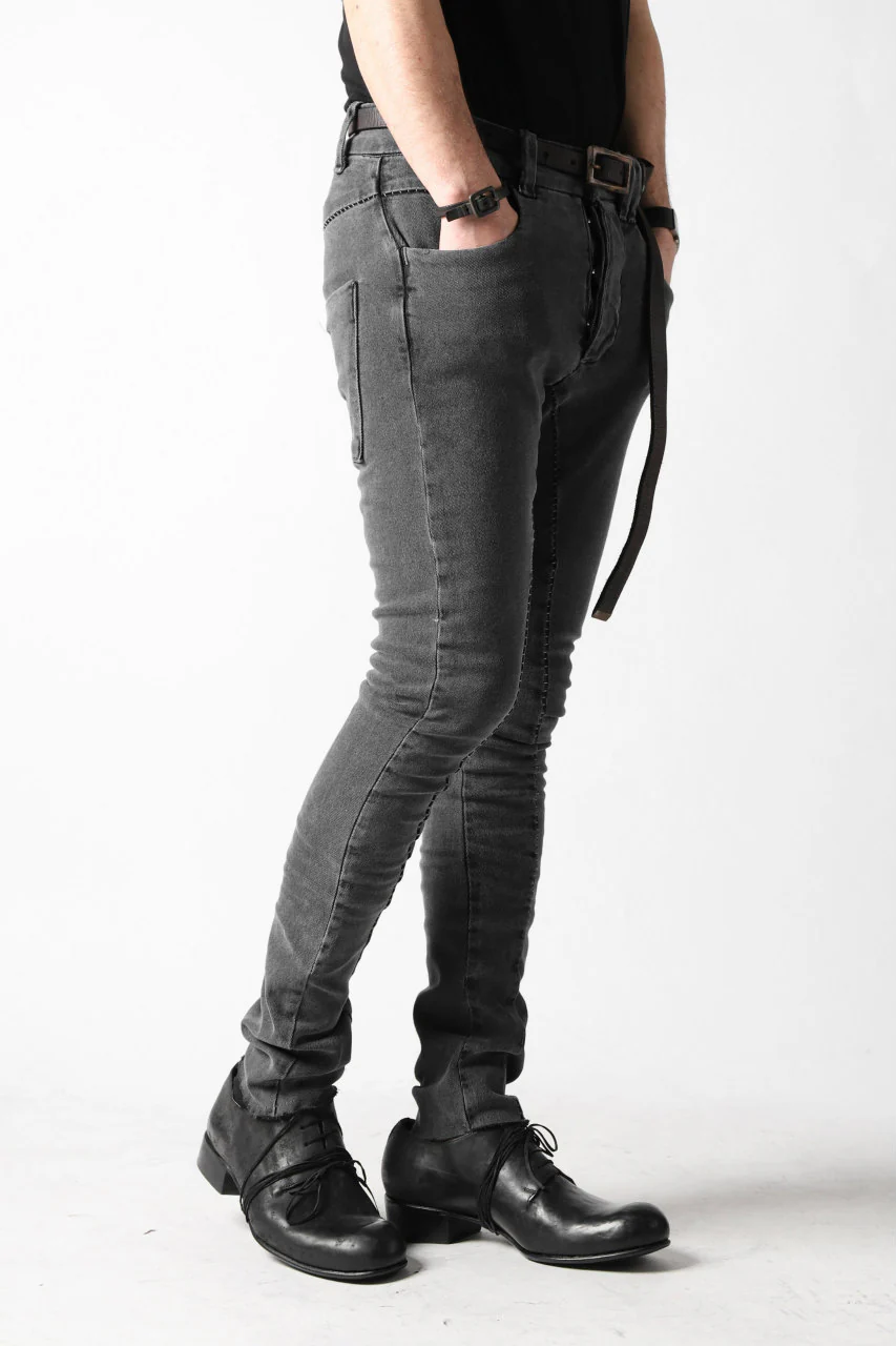 thomkrom OVER LOCKED SKINNY TROUSERS / FADE STRETCH DENIM (DARK GREY) - Image 4