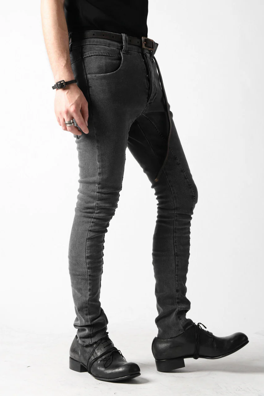 thomkrom OVER LOCKED SKINNY TROUSERS / FADE STRETCH DENIM (DARK GREY) - Image 5