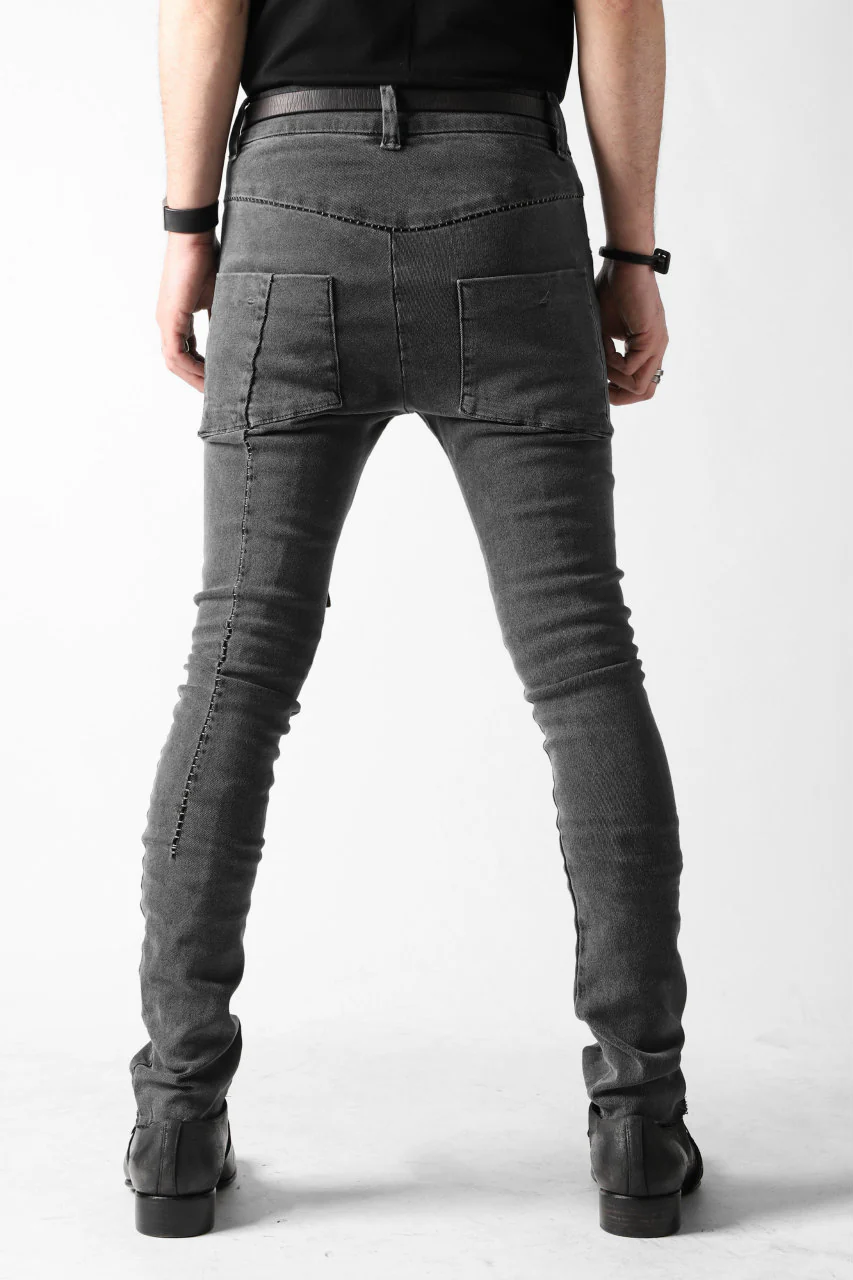 thomkrom OVER LOCKED SKINNY TROUSERS / FADE STRETCH DENIM (DARK GREY) - Image 6