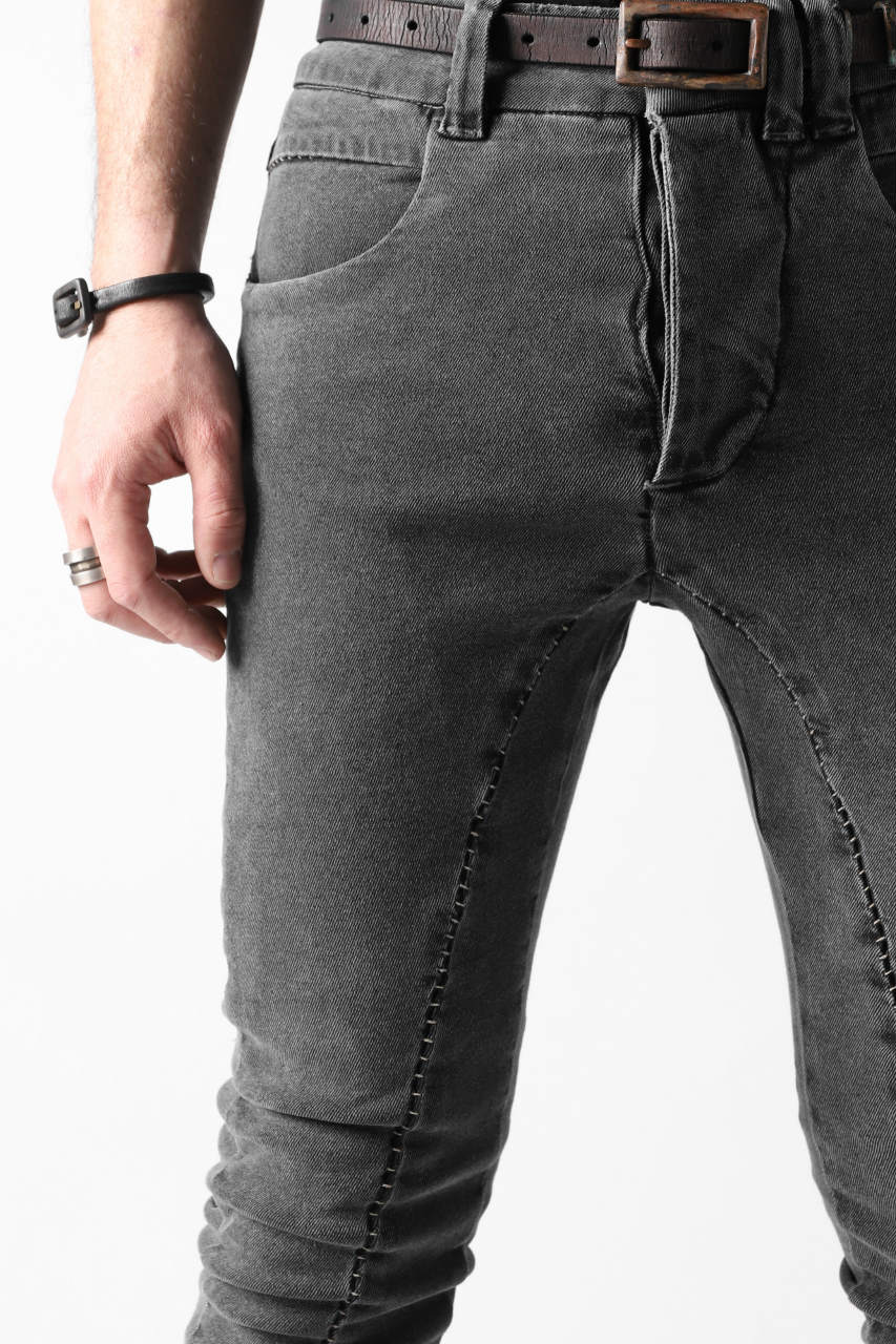 thomkrom OVER LOCKED SKINNY TROUSERS / FADE STRETCH DENIM (DARK GREY) - Image 7