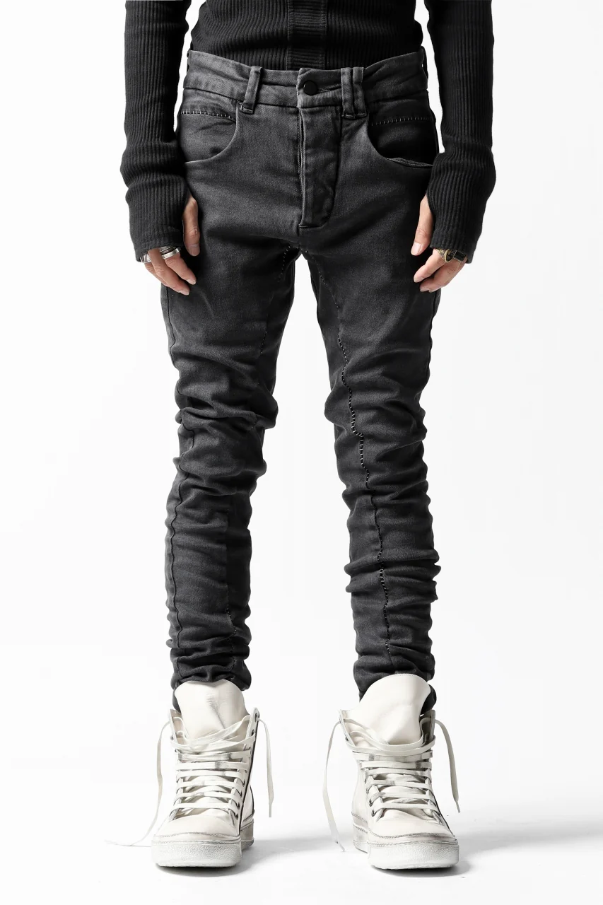 thomkrom OVER LOCKED SKINNY TROUSERS / FADE STRETCH DENIM (LIGHT GREY) - Image 4