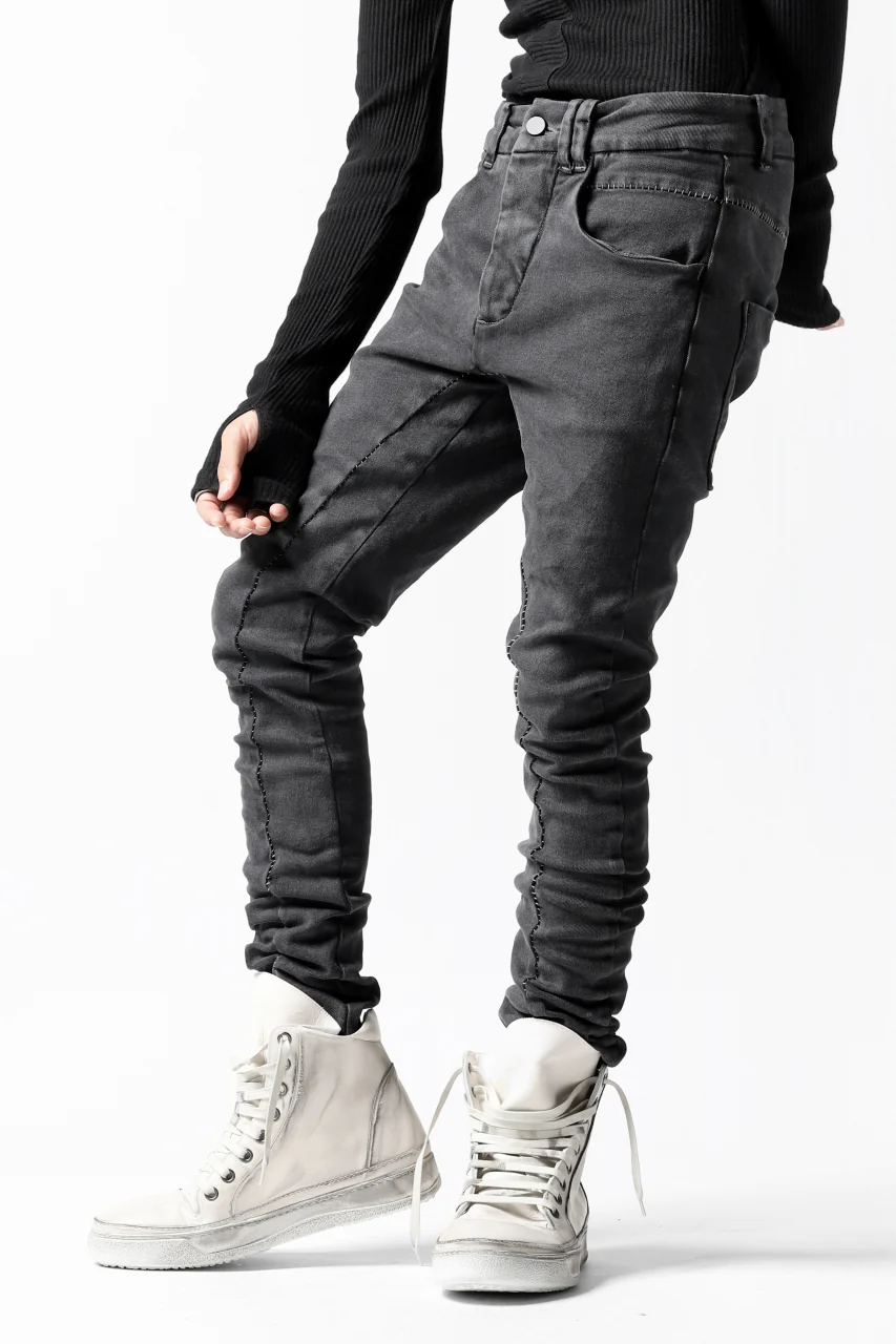 thomkrom OVER LOCKED SKINNY TROUSERS / FADE STRETCH DENIM (LIGHT GREY) - Image 5