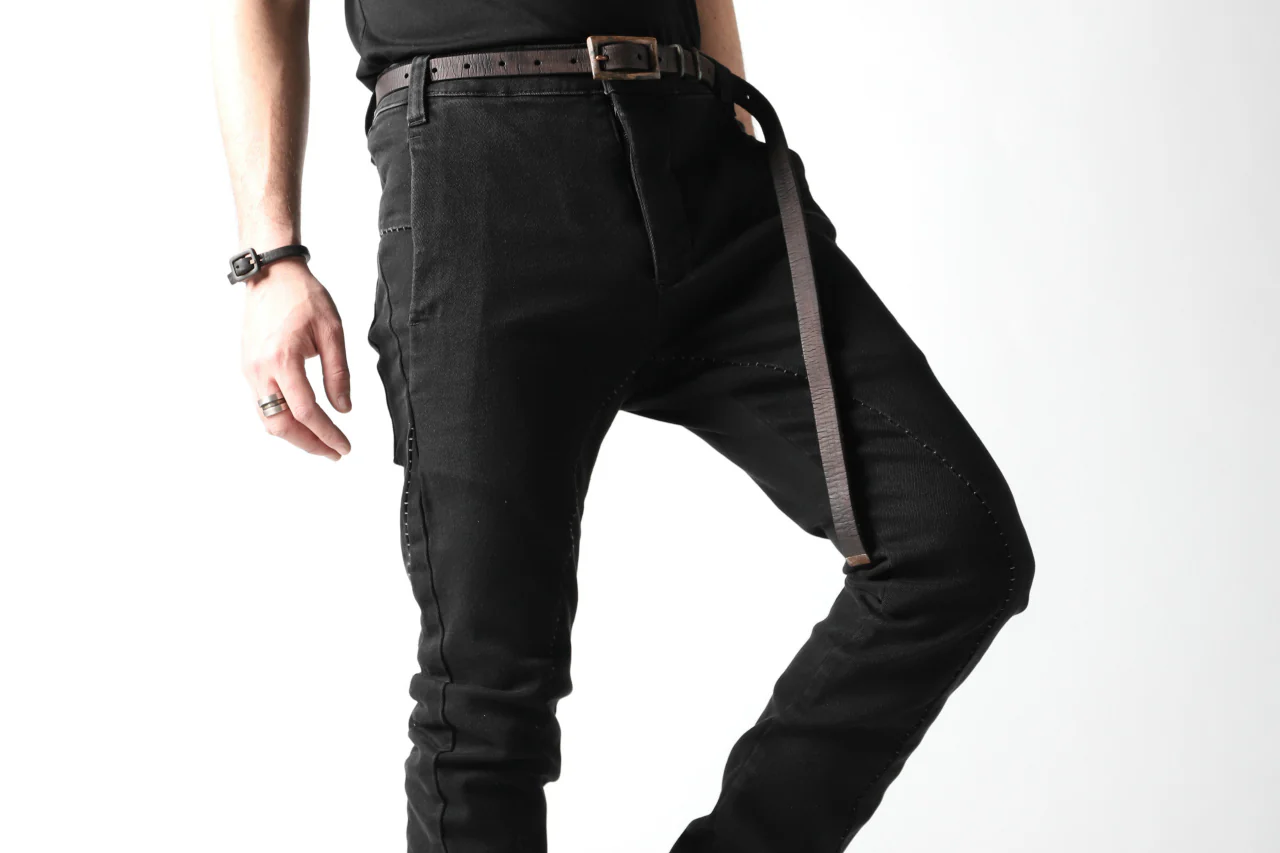 thomkrom OVER LOCKED SLIM TROUSERS / FADE STRETCH DENIM (BLACK) - Image 13