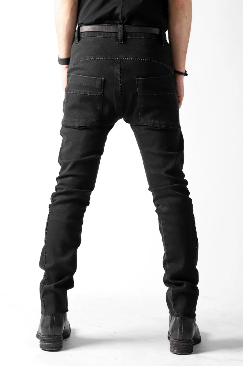 thomkrom OVER LOCKED SLIM TROUSERS / FADE STRETCH DENIM (BLACK) - Image 6