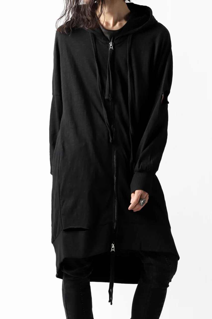 thomkrom SLAB JERSEY HOODIE ZIP UP PARKA / SLASHED CUT (BLACK) - Image 10
