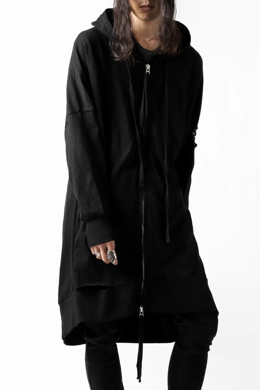 thomkrom SLAB JERSEY HOODIE ZIP UP PARKA / SLASHED CUT (BLACK) - Image 11