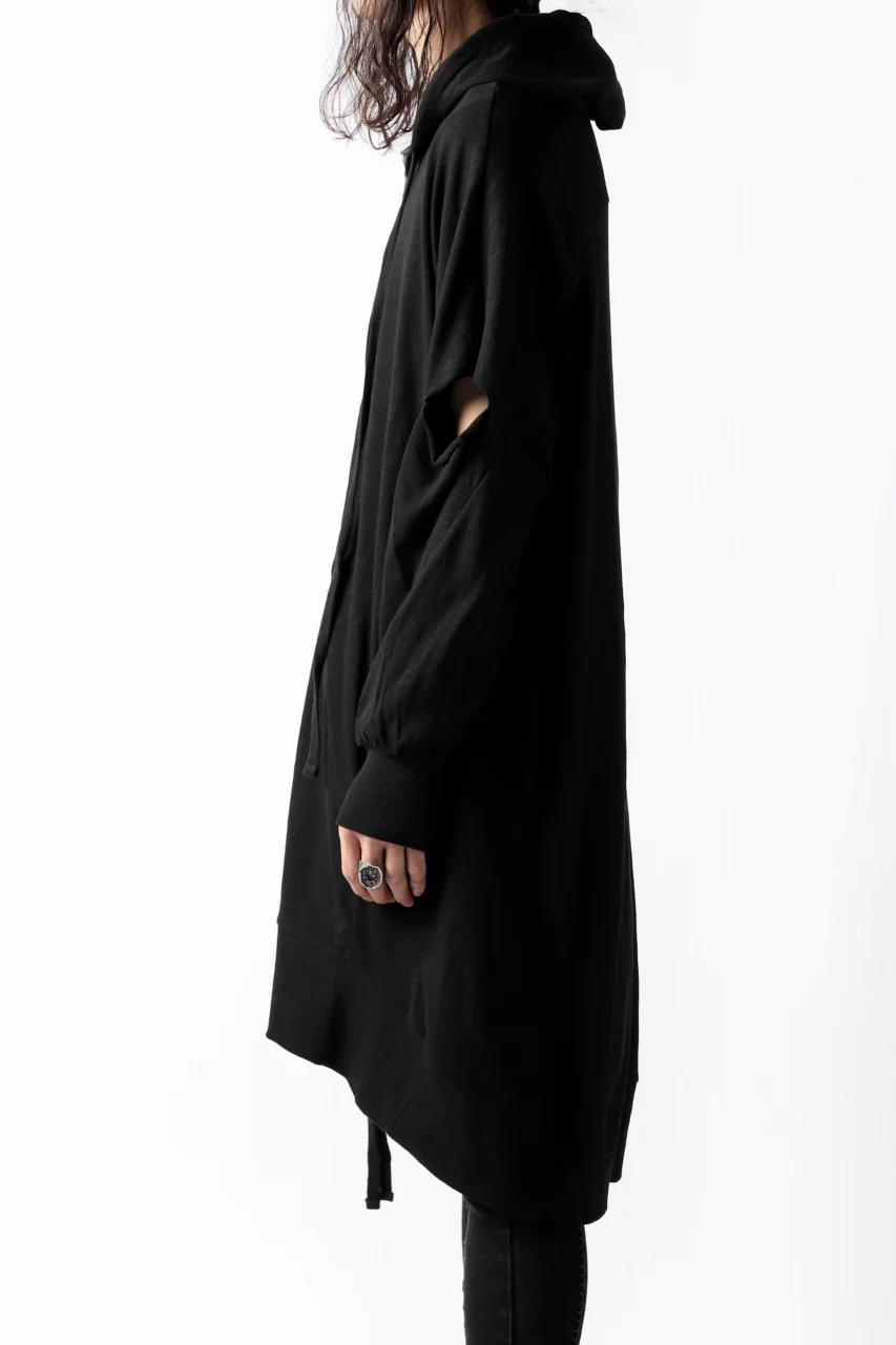 thomkrom SLAB JERSEY HOODIE ZIP UP PARKA / SLASHED CUT (BLACK) - Image 12