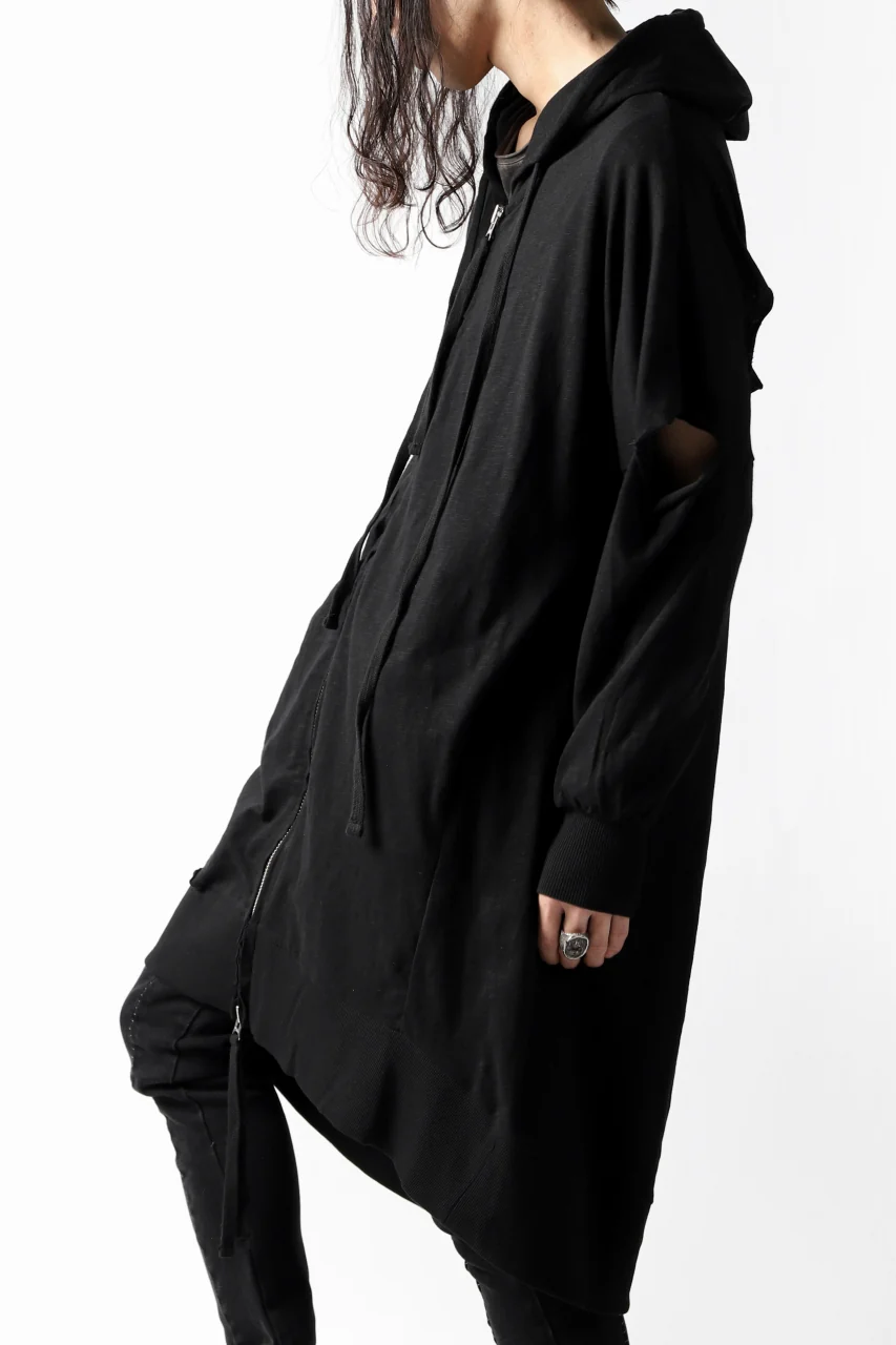thomkrom SLAB JERSEY HOODIE ZIP UP PARKA / SLASHED CUT (BLACK) - Image 13
