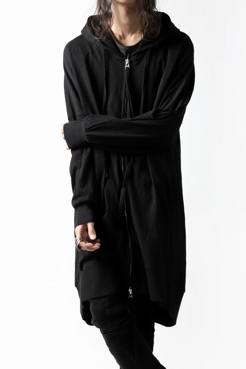 thomkrom SLAB JERSEY HOODIE ZIP UP PARKA / SLASHED CUT (BLACK) - Image 14