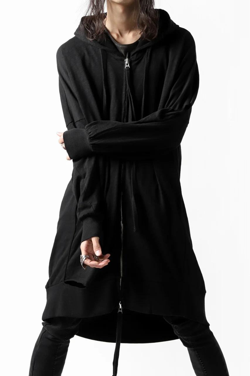 thomkrom SLAB JERSEY HOODIE ZIP UP PARKA / SLASHED CUT (BLACK) - Image 15