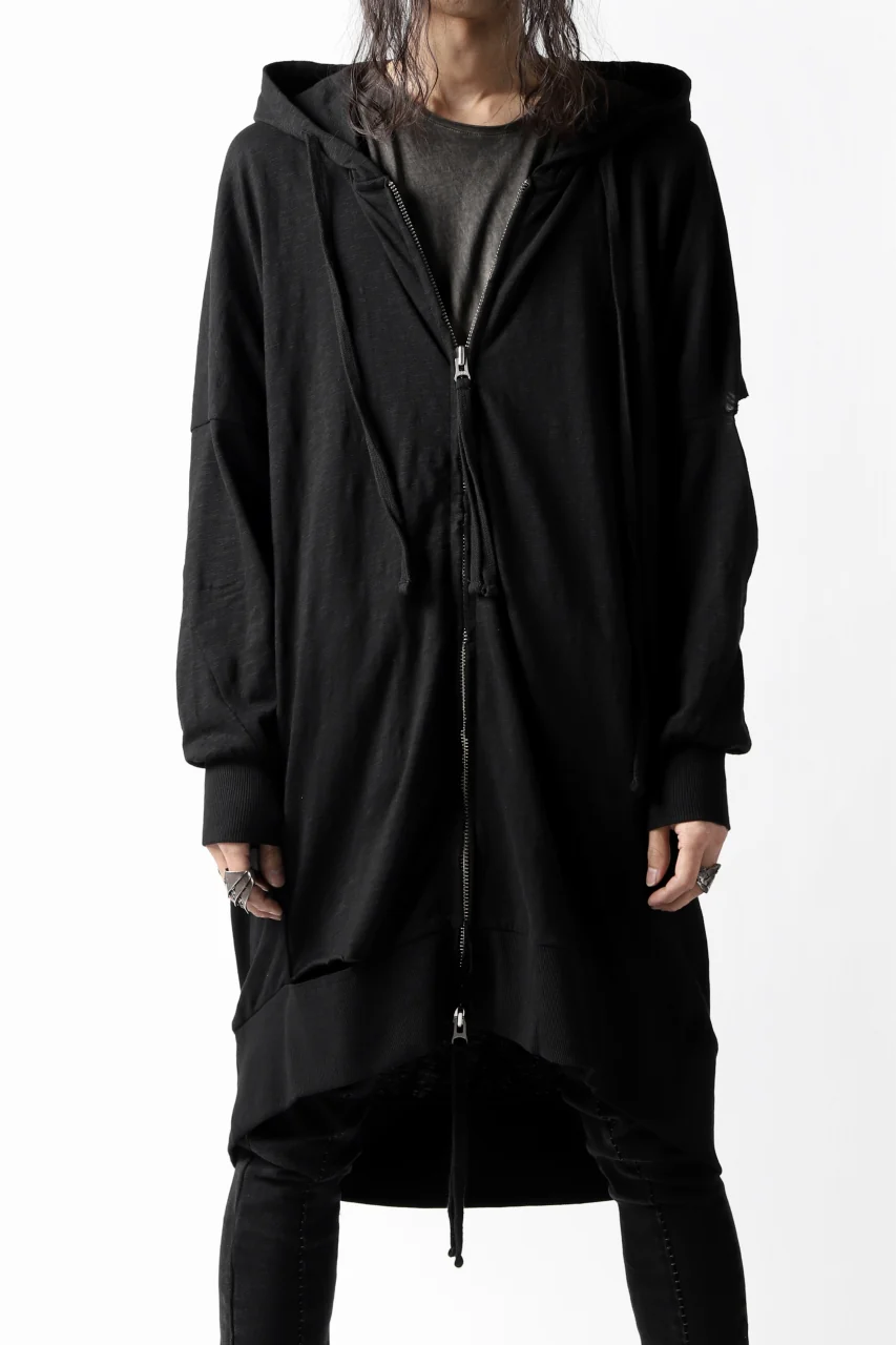 thomkrom SLAB JERSEY HOODIE ZIP UP PARKA / SLASHED CUT (BLACK) - Image 19