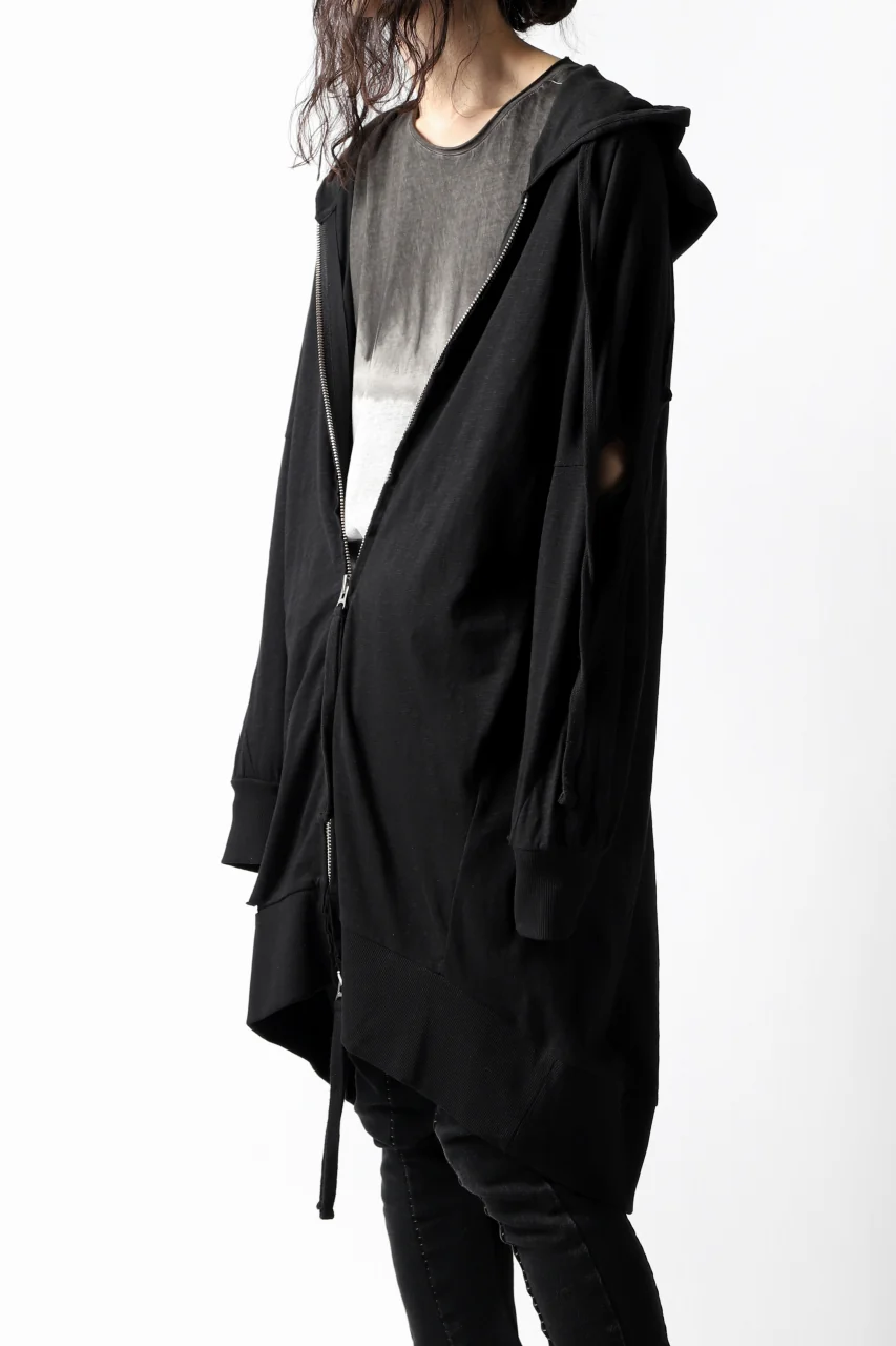 thomkrom SLAB JERSEY HOODIE ZIP UP PARKA / SLASHED CUT (BLACK) - Image 21