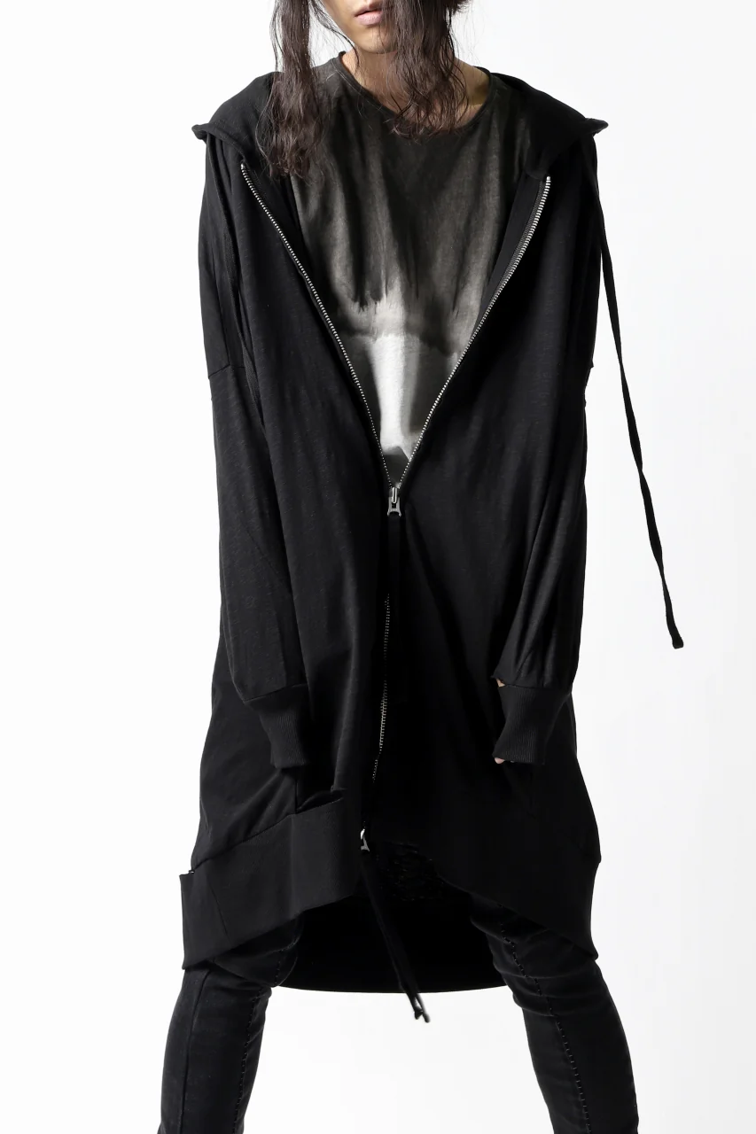 thomkrom SLAB JERSEY HOODIE ZIP UP PARKA / SLASHED CUT (BLACK) - Image 22