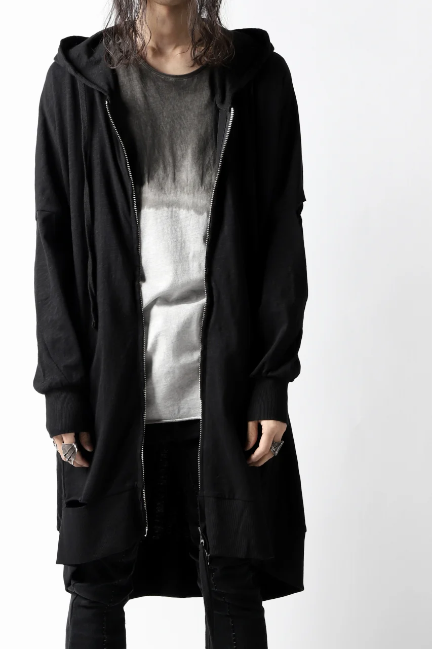 thomkrom SLAB JERSEY HOODIE ZIP UP PARKA / SLASHED CUT (BLACK) - Image 23
