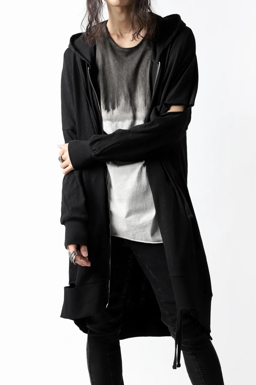 thomkrom SLAB JERSEY HOODIE ZIP UP PARKA / SLASHED CUT (BLACK) - Image 24