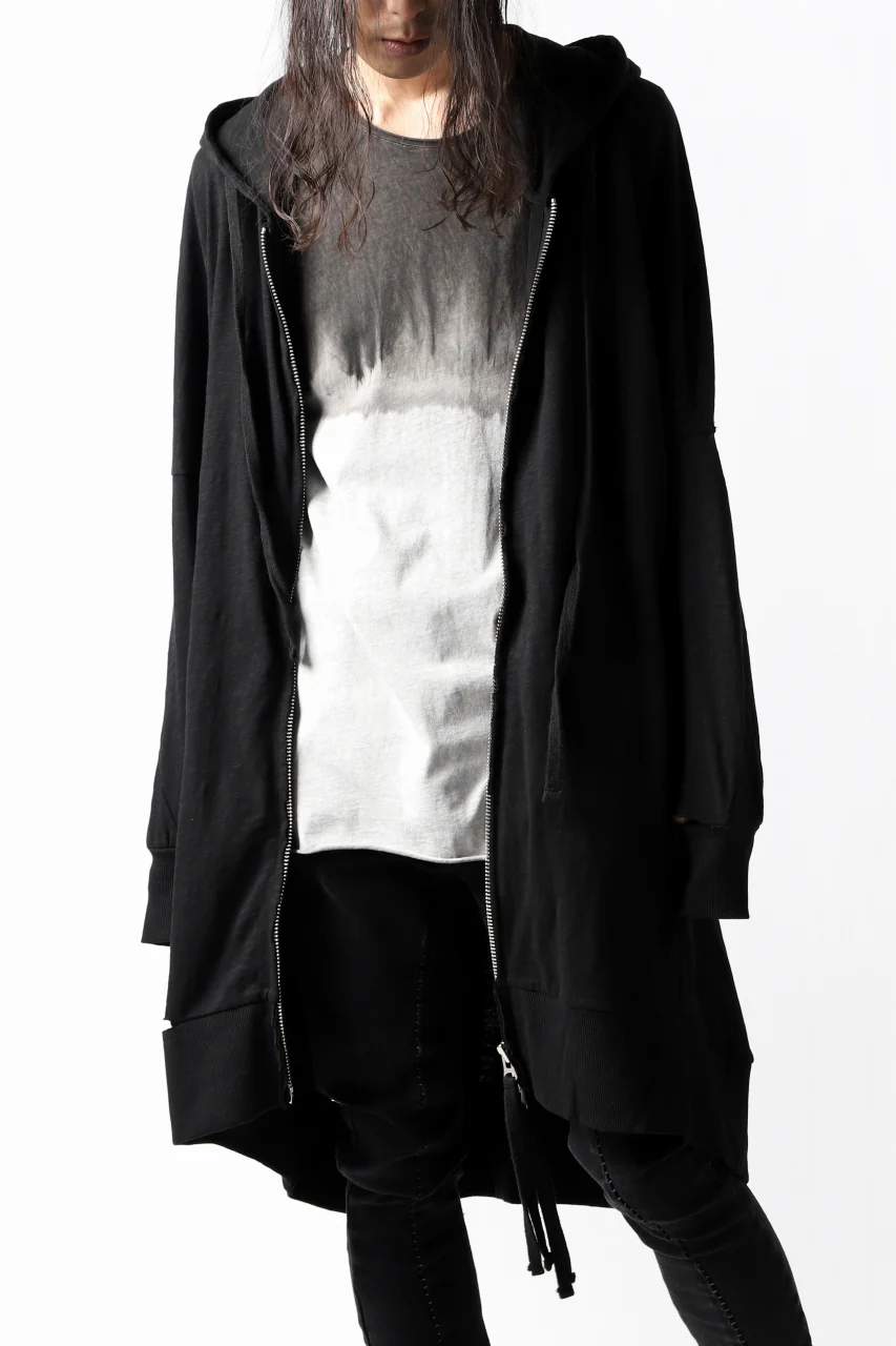 thomkrom SLAB JERSEY HOODIE ZIP UP PARKA / SLASHED CUT (BLACK) - Image 25