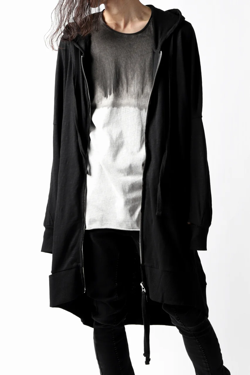 thomkrom SLAB JERSEY HOODIE ZIP UP PARKA / SLASHED CUT (BLACK) - Image 26