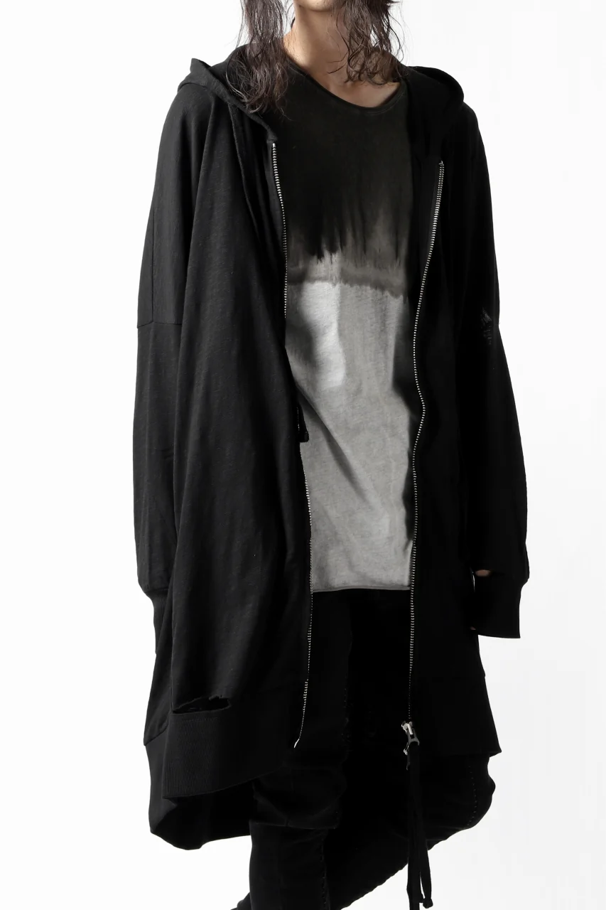 thomkrom SLAB JERSEY HOODIE ZIP UP PARKA / SLASHED CUT (BLACK) - Image 27