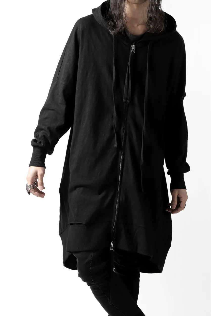 thomkrom SLAB JERSEY HOODIE ZIP UP PARKA / SLASHED CUT (BLACK) - Image 3