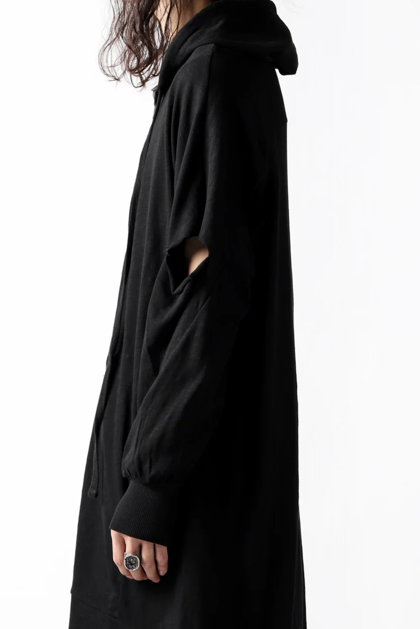 thomkrom SLAB JERSEY HOODIE ZIP UP PARKA / SLASHED CUT (BLACK) - Image 30