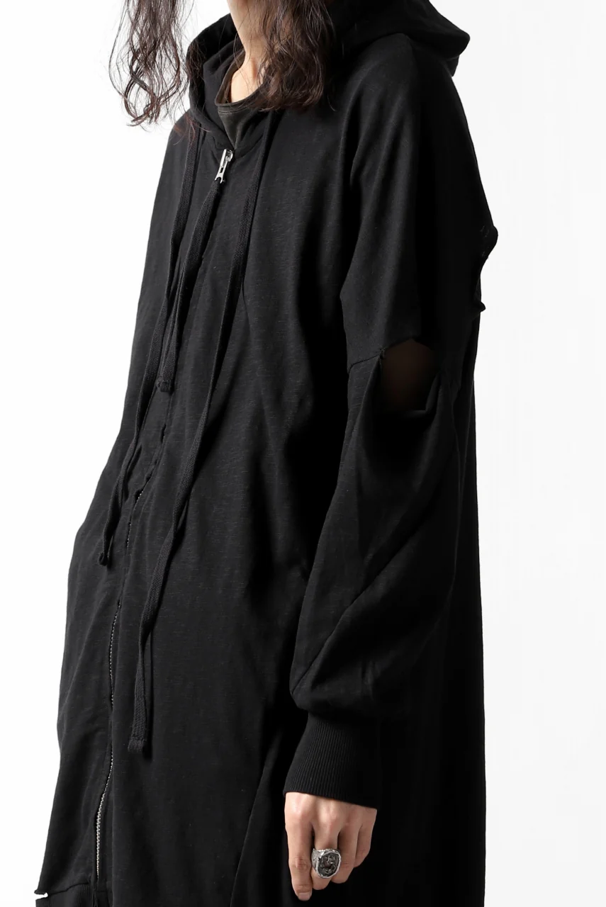 thomkrom SLAB JERSEY HOODIE ZIP UP PARKA / SLASHED CUT (BLACK) - Image 31