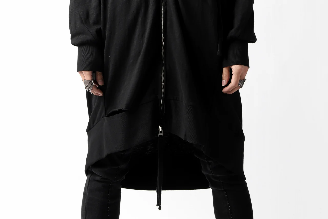 thomkrom SLAB JERSEY HOODIE ZIP UP PARKA / SLASHED CUT (BLACK) - Image 34