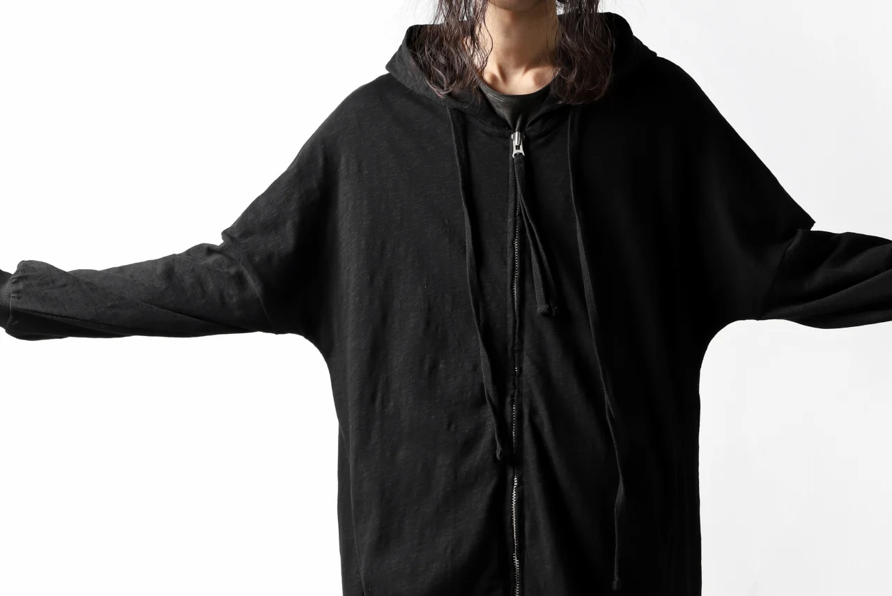 thomkrom SLAB JERSEY HOODIE ZIP UP PARKA / SLASHED CUT (BLACK) - Image 37