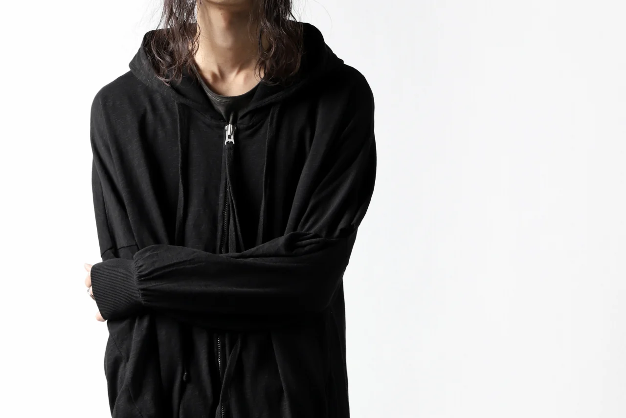 thomkrom SLAB JERSEY HOODIE ZIP UP PARKA / SLASHED CUT (BLACK) - Image 38