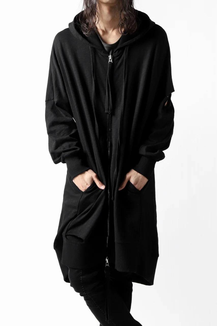 thomkrom SLAB JERSEY HOODIE ZIP UP PARKA / SLASHED CUT (BLACK) - Image 4
