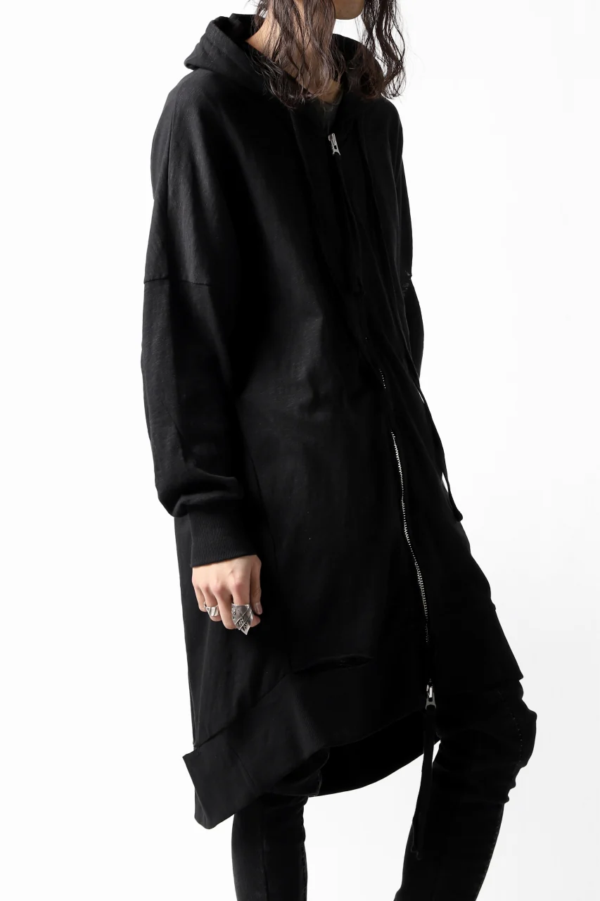 thomkrom SLAB JERSEY HOODIE ZIP UP PARKA / SLASHED CUT (BLACK) - Image 7
