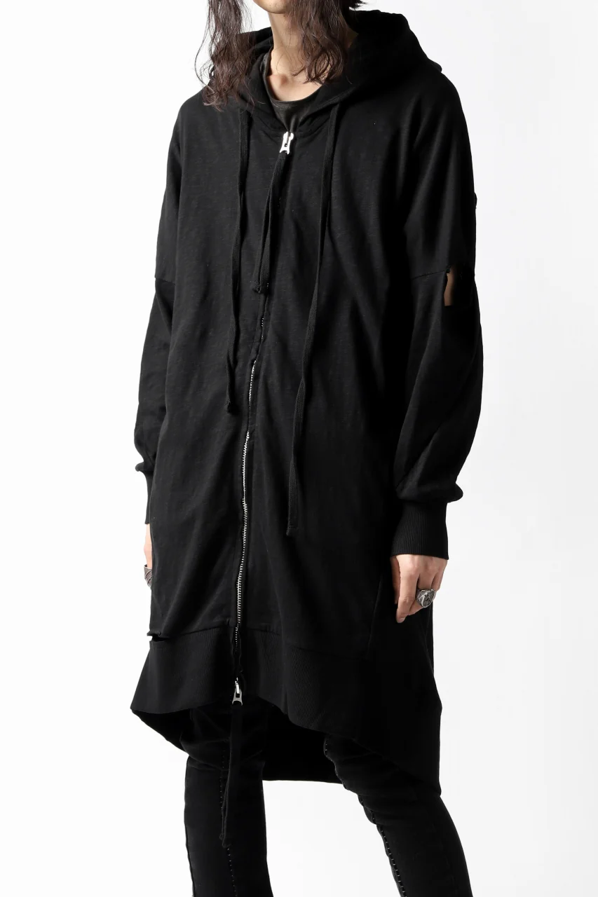 thomkrom SLAB JERSEY HOODIE ZIP UP PARKA / SLASHED CUT (BLACK) - Image 9