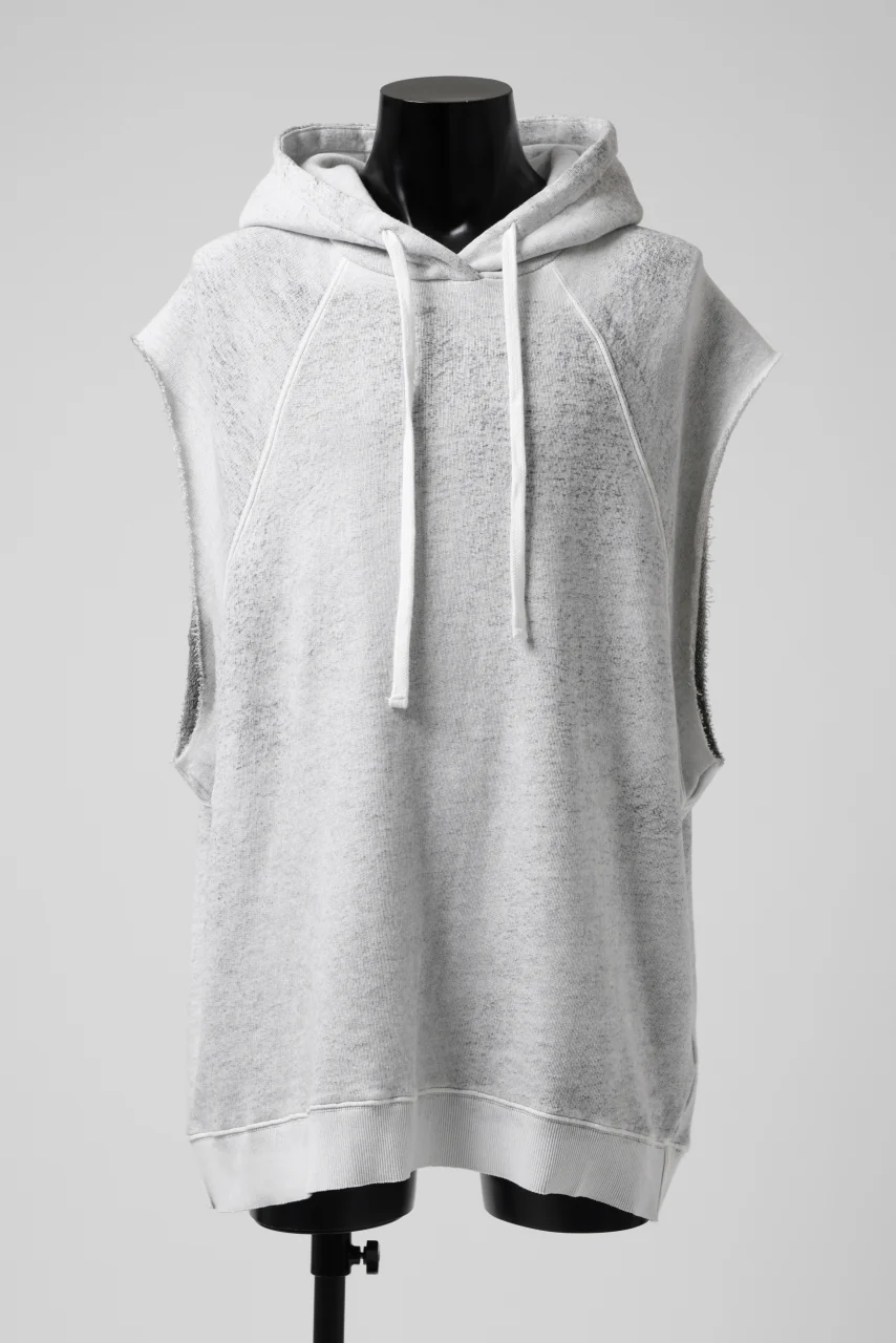 thomkrom SPLAY DYED SLEEVELESS HOODIE TOPS / FRENCH TERRY ORGANIC (OFF WHITE)