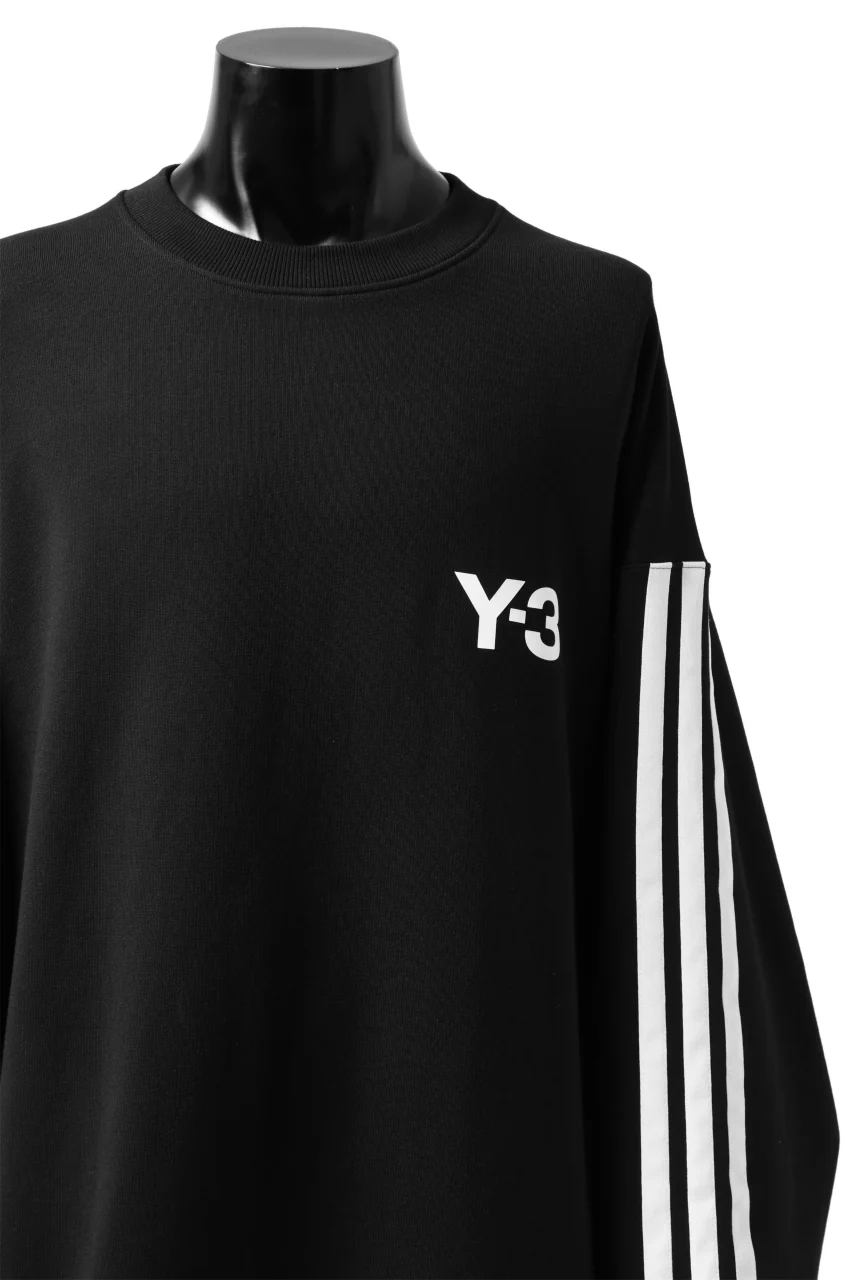 Y-3 Yohji Yamamoto 3 STRIPES LEFT SLEEVE SWEAT TOP / FRENCH TERRY (BLACK) - Image 12