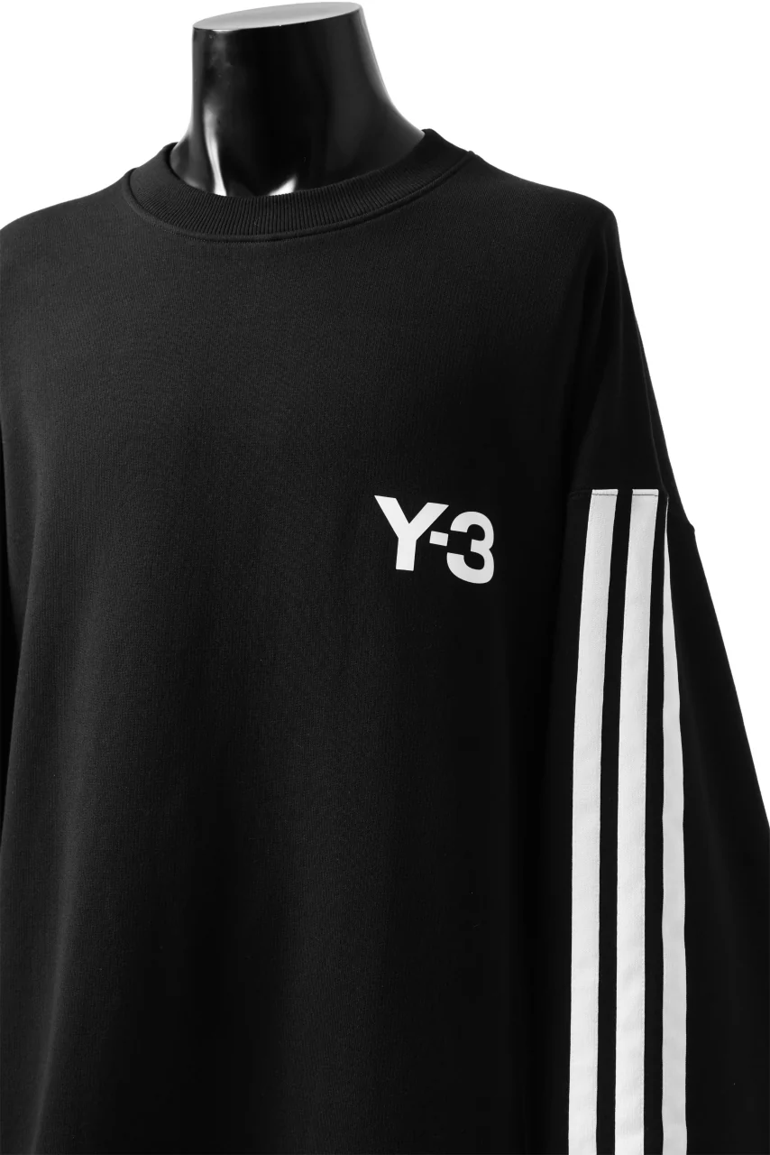Y-3 Yohji Yamamoto 3 STRIPES LEFT SLEEVE SWEAT TOP / FRENCH TERRY (BLACK) - Image 15