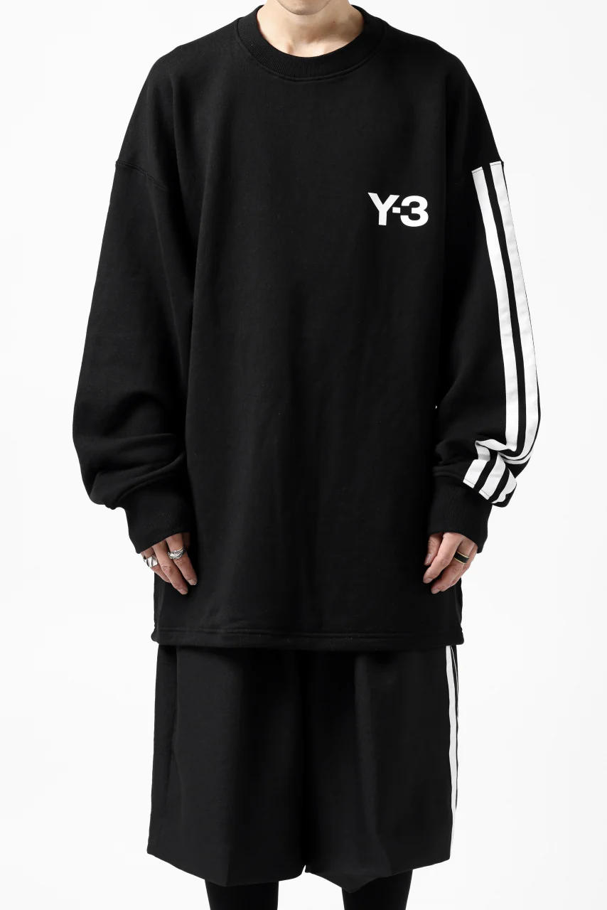 Y-3 Yohji Yamamoto 3 STRIPES LEFT SLEEVE SWEAT TOP / FRENCH TERRY (BLACK) - Image 17