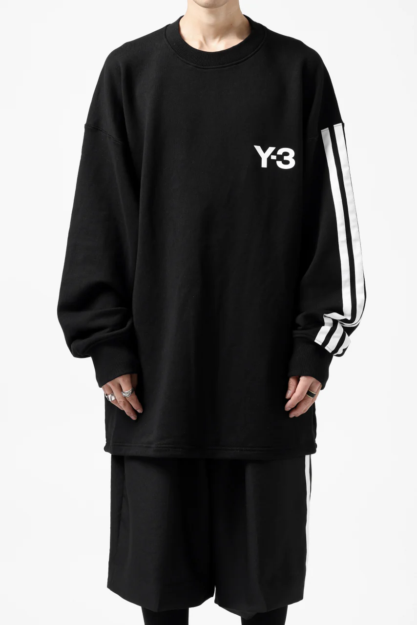 Y-3 Yohji Yamamoto 3 STRIPES LEFT SLEEVE SWEAT TOP / FRENCH TERRY (BLACK) - Image 2