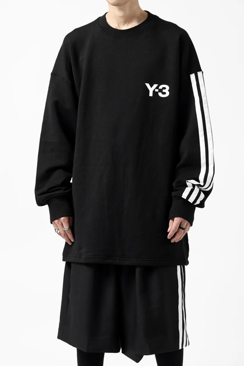 Y-3 Yohji Yamamoto 3 STRIPES LEFT SLEEVE SWEAT TOP / FRENCH TERRY (BLACK) - Image 24