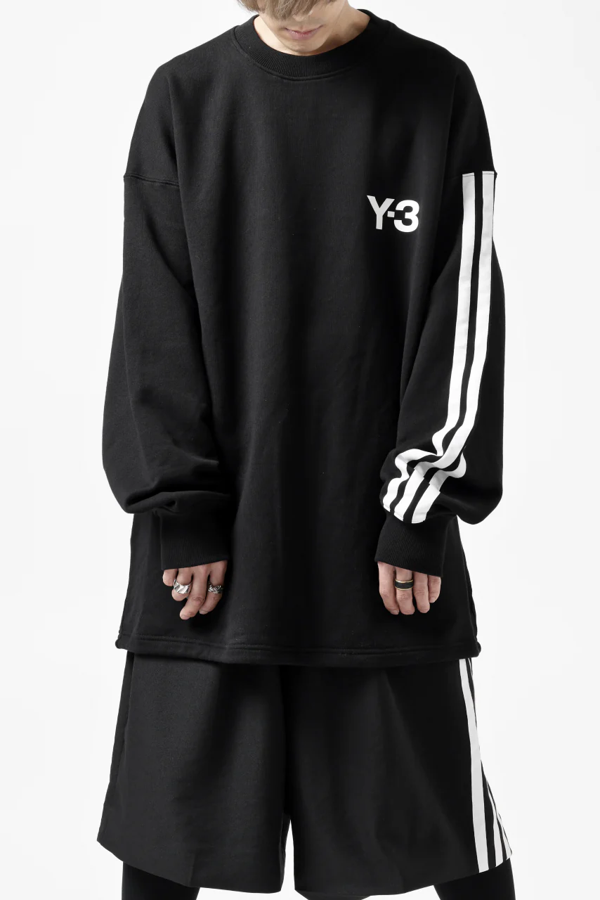 Y-3 Yohji Yamamoto 3 STRIPES LEFT SLEEVE SWEAT TOP / FRENCH TERRY (BLACK) - Image 25