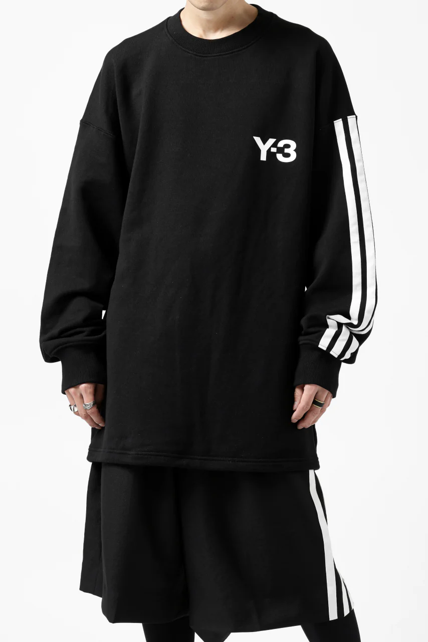 Y-3 Yohji Yamamoto 3 STRIPES LEFT SLEEVE SWEAT TOP / FRENCH TERRY (BLACK) - Image 26