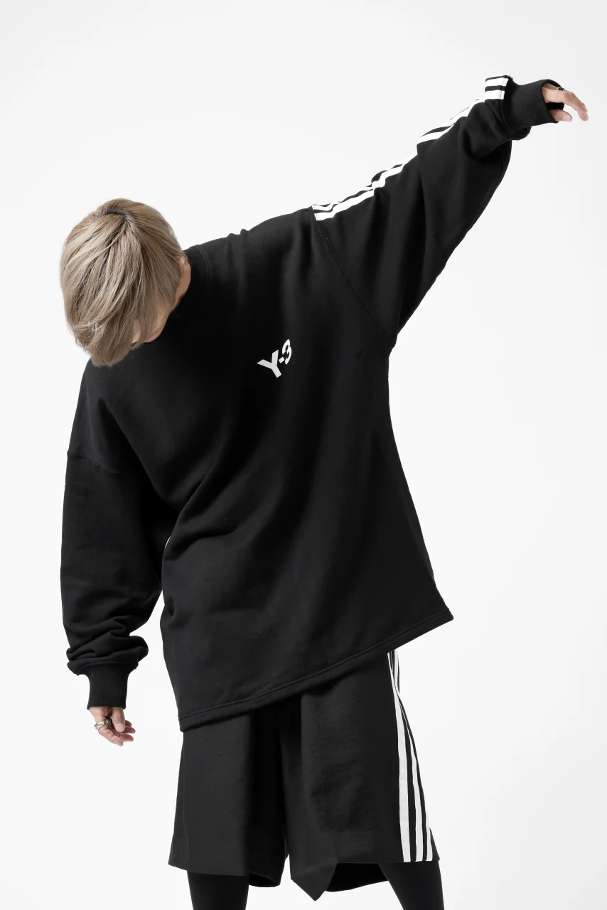 Y-3 Yohji Yamamoto 3 STRIPES LEFT SLEEVE SWEAT TOP / FRENCH TERRY (BLACK) - Image 31