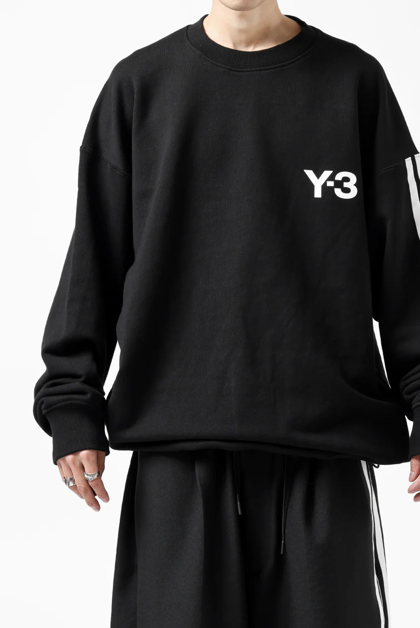 Y-3 Yohji Yamamoto 3 STRIPES LEFT SLEEVE SWEAT TOP / FRENCH TERRY (BLACK) - Image 33