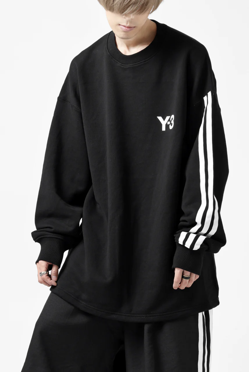 Y-3 Yohji Yamamoto 3 STRIPES LEFT SLEEVE SWEAT TOP / FRENCH TERRY (BLACK) - Image 34