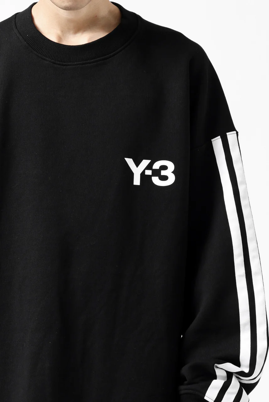 Y-3 Yohji Yamamoto 3 STRIPES LEFT SLEEVE SWEAT TOP / FRENCH TERRY (BLACK) - Image 38