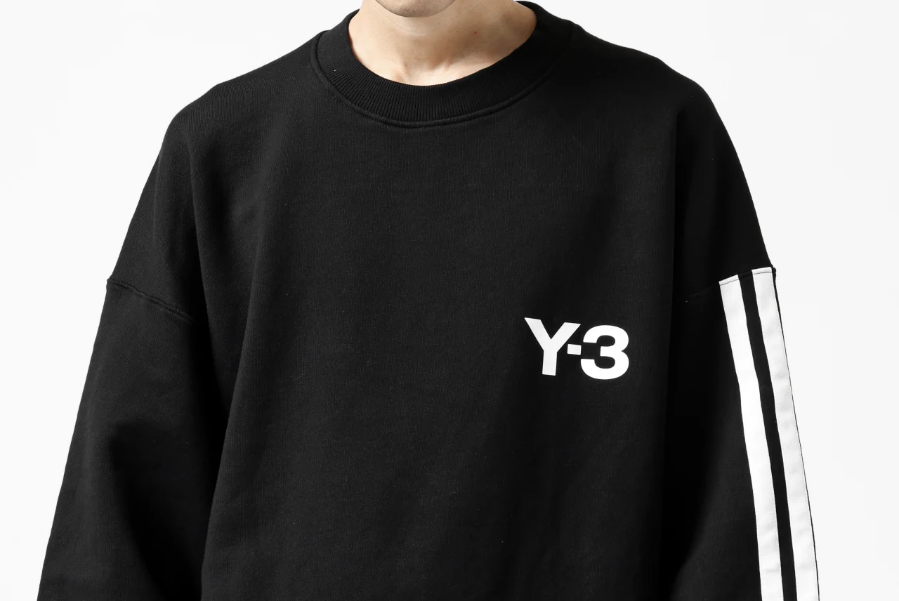 Y-3 Yohji Yamamoto 3 STRIPES LEFT SLEEVE SWEAT TOP / FRENCH TERRY (BLACK) - Image 42